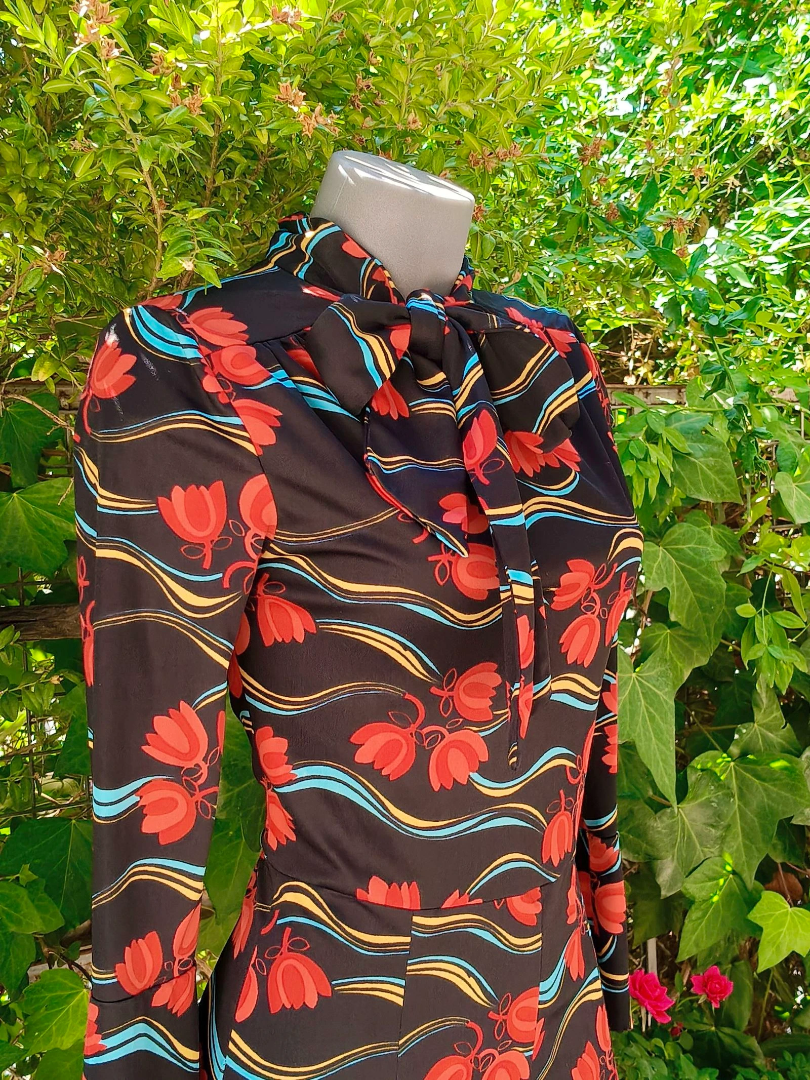 Vintage Bloemenjurk met Strik Burca Maat 42 – photo 7